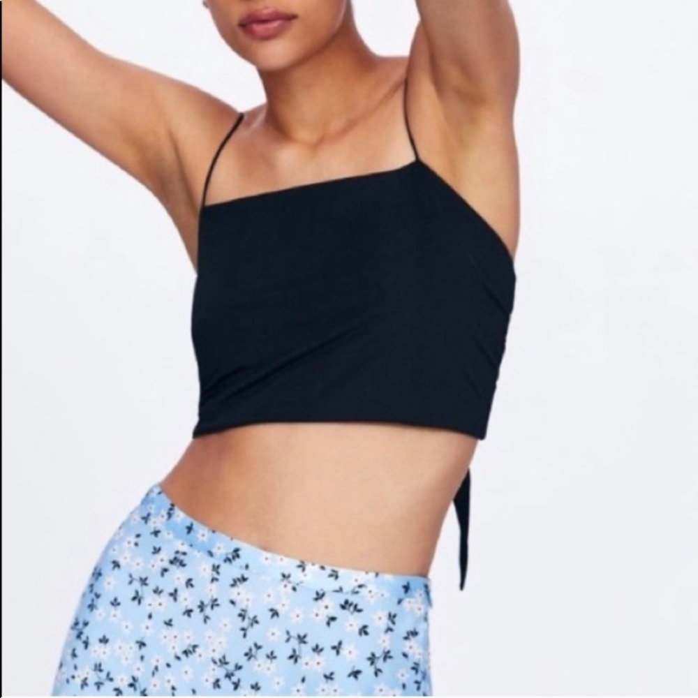 Zara Black Crop Top Tie Back